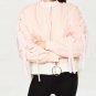 Basic pink bomber jacket coat women Satin lace up pocket biker jacket outerwear Autumn winter casual