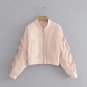 Basic pink bomber jacket coat women Satin lace up pocket biker jacket outerwear Autumn winter casual