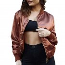 2017 autumn winter short slim satin bomber jacket women full zipper black pink comfortable stand nec