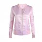 2017 autumn winter short slim satin bomber jacket women full zipper black pink comfortable stand nec