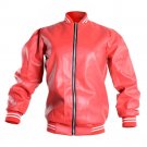 Zip Up Long Sleeve Bomber Jacket Classic Red Faux Leather Moto Biker Jacket Coat Punk Jacket Autumn 