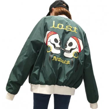 Twin skulled wpmen\'s windbreaker jacket 2017 bomber jacket coat Casual loose double skulls basic co