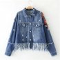 boho tassel floral embroidery denim jacket women coat with tassels Embroideried bomber jacket women 