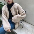 Winter Casual Women Lamb Bomber Jacket Warm Beige Black Single Button Female Coat Long Sleeve Loose 