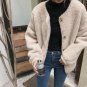 Winter Casual Women Lamb Bomber Jacket Warm Beige Black Single Button Female Coat Long Sleeve Loose 