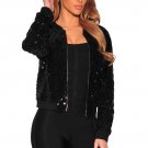 NEW Veste Sequin Femme Short Jackets Women Long Sleeve Zipper Fashion Basic Coats Autumn Bomber Jack