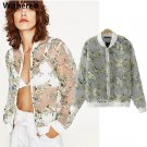Withered Urban bomber jacket women 2017 The flower prints the flying jacket Organza perspective Zipp