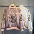 3D flower embroidery satin bomber jacket 2017 Autumn Women jacket coat female outerwear basic jacket