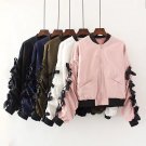 Heyouthoney 2017 Women stand collar bomber jacket lace up long sleeve flight jacket casual coat two 