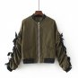 Heyouthoney 2017 Women stand collar bomber jacket lace up long sleeve flight jacket casual coat two 