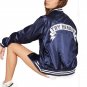 2017 Blue Bomber Jacket Women Letter Print Long Sleeve Jackets Coats Female Fashion Basic Jacket Aut