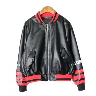 Hot High Quality Autumn Spring Cool Jacket Coat Women Fashion Baseball Uniform PU Bomber Jacket Blac