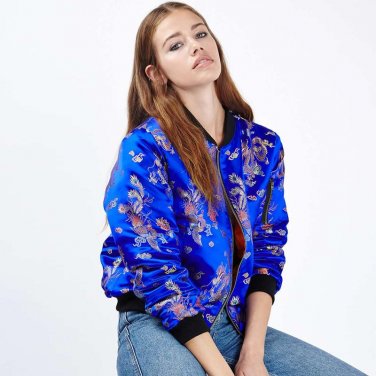 YNZZU Winter parkas Blue Print Silk bomber jacket Women coat cool basic down jacket Padded zipper ch