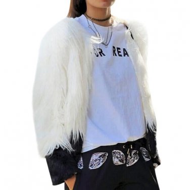 Elegant Soft Faux Fur Coat Women Fluffy Winter Warm Long Sleeve female White Black Coats jacket hair