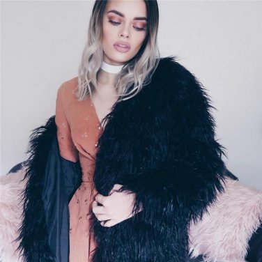 Fluffy long faux fur coat womens Winter fake fur streetwear pink coat female Fashion colored fur coa