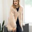 Black Fluffy Longline Faux Fur Coat 2017 Winter New V Neck Long Sleeve Simple High Street Wide Waist