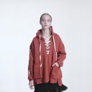 Womens Fashion Autumn Winter Bandage V-neck Hooded Sweatshirt Jacket Coat Loose Casual Soft Long Poc