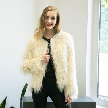 Soft fluffy pink elegant faux fur coat 2016 autumn winter women jacket coat Shaggy warm longhair out