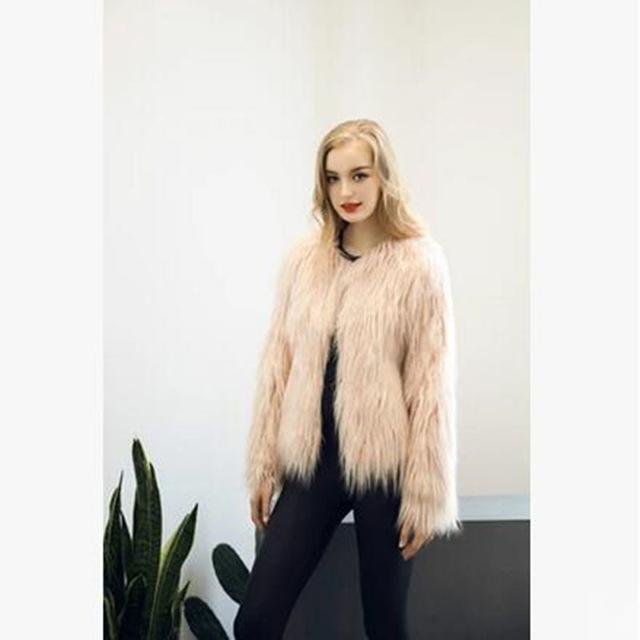 Fluffy Faux Fur Coat Women 2016 Warm Chic Female Outerwear Black Elegant Autumn Winter Jacket Coat H