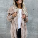 2017 Winter Autumn Women Hooded Long Batwing Sleeve Plush Fluffy Faux Fur Cardigan Coat Fashion Ladi