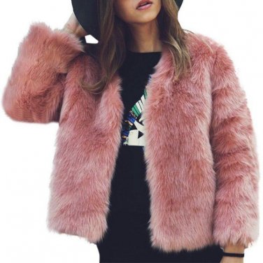 2017 Women Winter Fur Coat Long Sleeve Faux Fur Outerwear Ladies Short Jacket Fluffy Warm Overcoat f