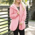 Fashion Winter Women Plush Fluffy Open Stitch Long Sleeve Pockets Coat Hooded Christmas Party Jacket