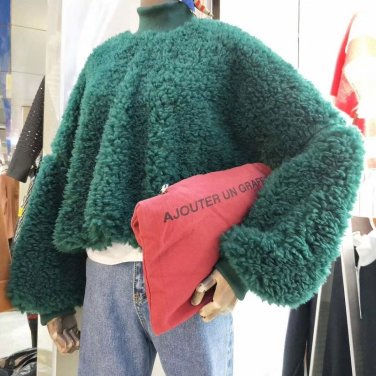 2017 New Korean Winter Lamb Wool Blends Hoodie Women Loose Fluffy Thickening Turtleneck Warm T Hoodi