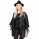 Fashion Women Faux Soft Leather Jackets Top 2015 Autumn Winter PU Black Tassel Jaqueta Hollow Out Mo
