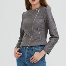 2018 New Fashion Women Soft Suede Faux Leather Jackets Ladies Autumn Winter Matte Gray Coat O-neck H