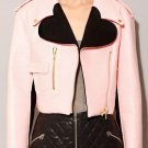 2017 Autumn Winter Women Hit Color Pink Soft PU Faux Leather Patchwork Coats Slim Short Style Turn d