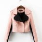 2017 Autumn Winter Women Hit Color Pink Soft PU Faux Leather Patchwork Coats Slim Short Style Turn d