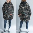 2017 Sakazy New Spring Winter Women Coat Casual Loose Cartoon Style Printing Cotton Soft Fashion Str