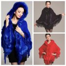 Big Soft Faux Rabbit Fur Women Cape Winter Fashion Warm Tassels Knitted Hooded Woman Coat Thick Fur 