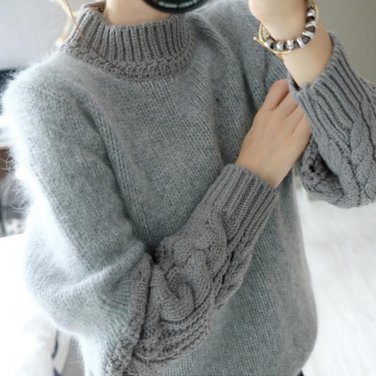 Winter Thick and Soft Braided Cozy Women O-neck Pullover Sweater Female Dress Coat Plush Mohair Jers