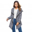 Women Plaid Blazers Check Coat Autumn Winter Long Sleeve Cardigan Waterfall Long Jacket Asymmetric O