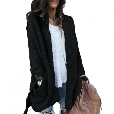 2017 Fashion Open Front Irregular Hem Women Plush Faux Fur Fluffy Winter Pockets Long Sleeve Loose C