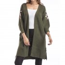 2017 Fashion Winter Waterfall Flower Embroidery Pockets Knitted Cardigan Women Autumn Casual Loose C
