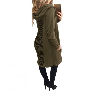 Vintage Women Long Sleeve Backless Casual Loose Tops Cardigan Winter Autumn Back Hollow Out Hooded Z