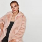 Plus Size S-3XL Elegant Women Winter Faux Fur Coats Pink Long Jackets Shaggy Cardigan Turn Down Coll