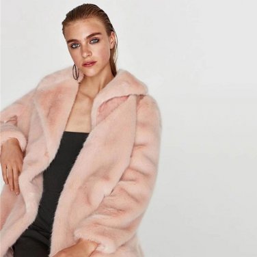 Plus Size S-3XL Elegant Women Winter Faux Fur Coats Pink Long Jackets Shaggy Cardigan Turn Down Coll