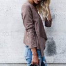 Stylish Long Sleeve Autumn Winter Coat Lapel Neck Solid Fuax Fur Outwear Office Ladies Cardigan Asym