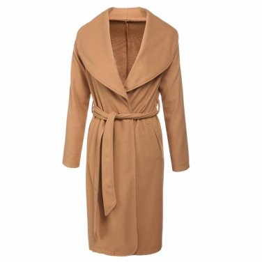 Spring Autumn Winter Draped Cardigan Women Trench Basic Long Coat Female Wool Windbreaker Overcoat L