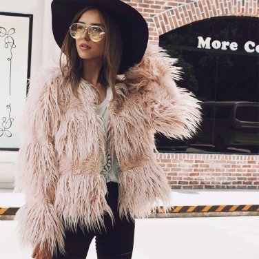 Faux Fur Jacket Coat Women Autumn Winter Coat Cardigan Open Stitch Full Sleeve Loose Casual Warm Wom