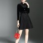 Black Velvet Patchwork Women\'s Long Sleeve Dress