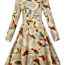 Vintage Long Sleeve Printed Women\'s Day Dress