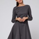 Gray Round Neck A-Line Long Sleeve Dress