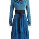 Top Quality Heap Collar Belt Women\'s Long Sleeve Dress