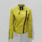 Women faux leather jacket jaquetas casacos de couro feminino long sleeve PU coat yellow big size XS 