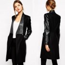 new winter female woolen cloth coat stitching leather long-sleeved jacket