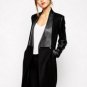 new winter female woolen cloth coat stitching leather long-sleeved jacket